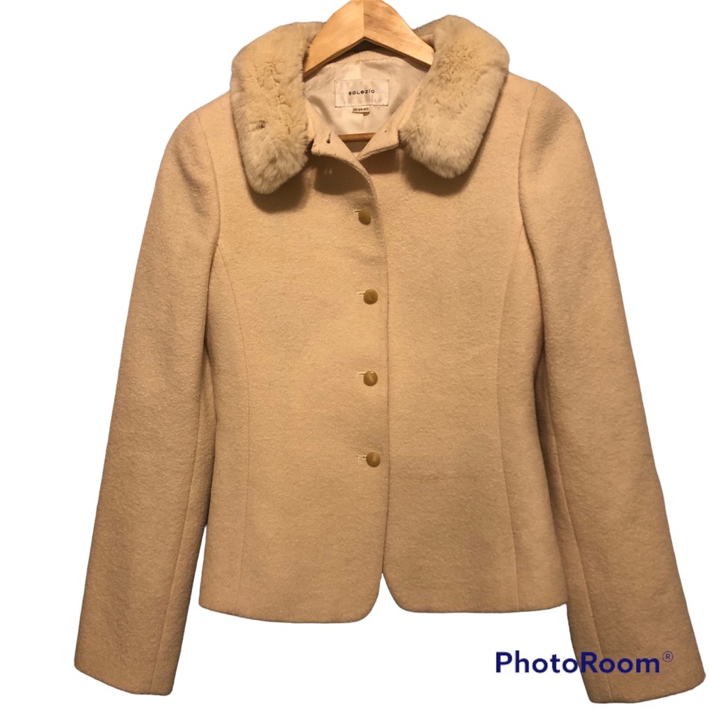 Solezia Wool Removable Faux Fur Collar Ivory Jacket